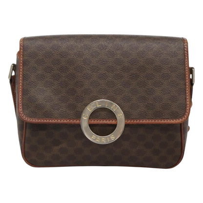 Celine Vintage Macadam Circle Logo Shoulder Bag Canvas and Leather, Brown, Canvas, Shoulder Bag