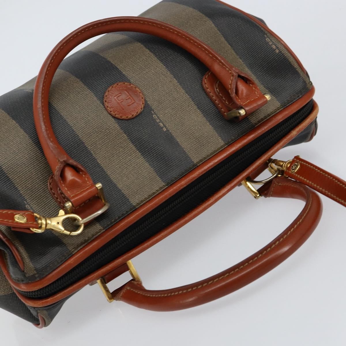 Fendi Vintage Pequin Convertible Boston Bag Coated Canvas, BLACK, CANVAS, Handbag