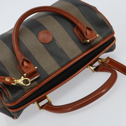 Fendi Vintage Pequin Convertible Boston Bag Coated Canvas, BLACK, CANVAS, Handbag