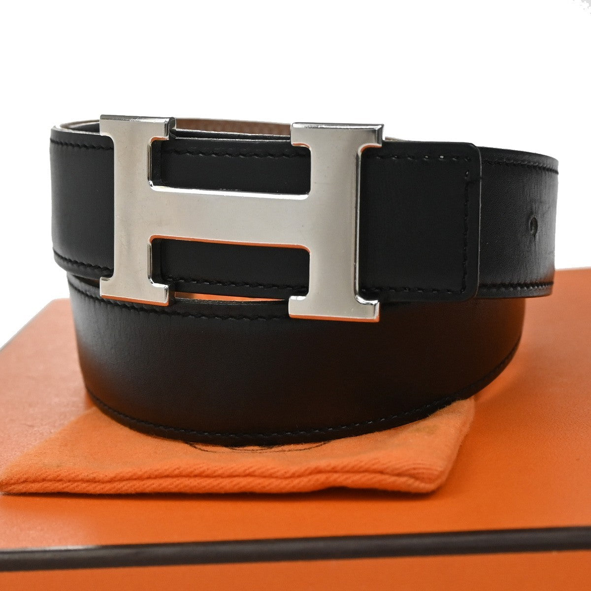 Hermes Constance Reversible Belt Leather, BLACK, LEATHER, Belts