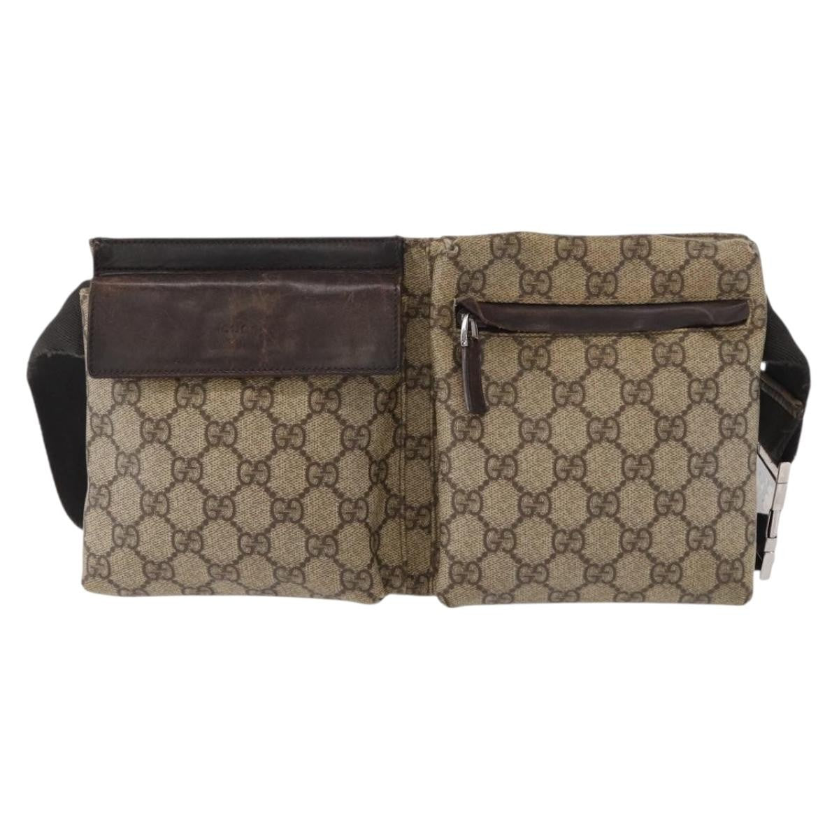 Gucci Vintage Double Belt Bag GG Canvas with Leather, BEIGE, CANVAS, Clutche & pouche