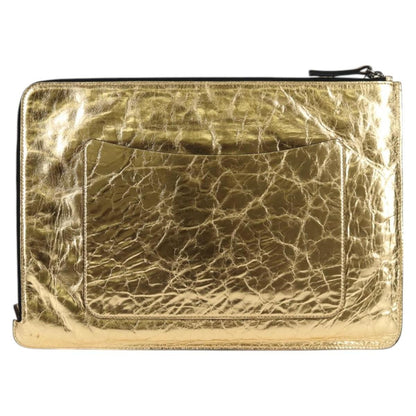 Chanel Feminine Pouch Crinkled Leather, GOLD, LEATHER, Clutche & pouche