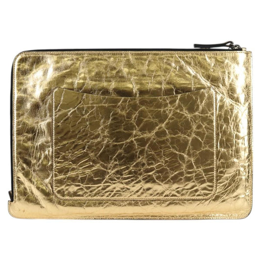 Chanel Feminine Pouch Crinkled Leather, GOLD, LEATHER, Clutche & pouche