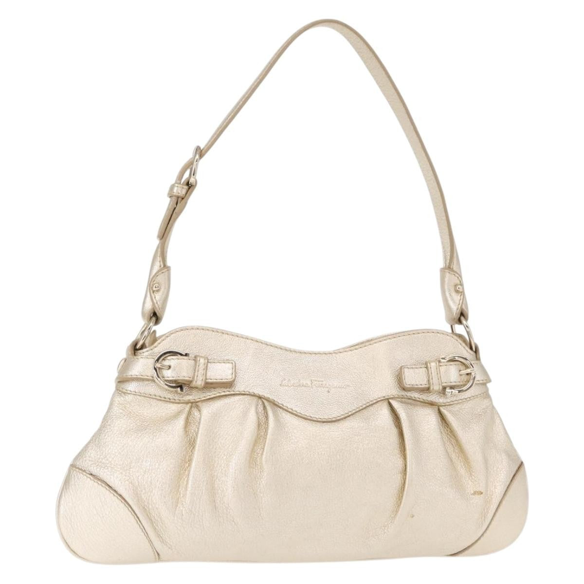 Salvatore Ferragamo Gancini Shoulder Bag Leather, GOLD, LEATHER, Shoulder bag