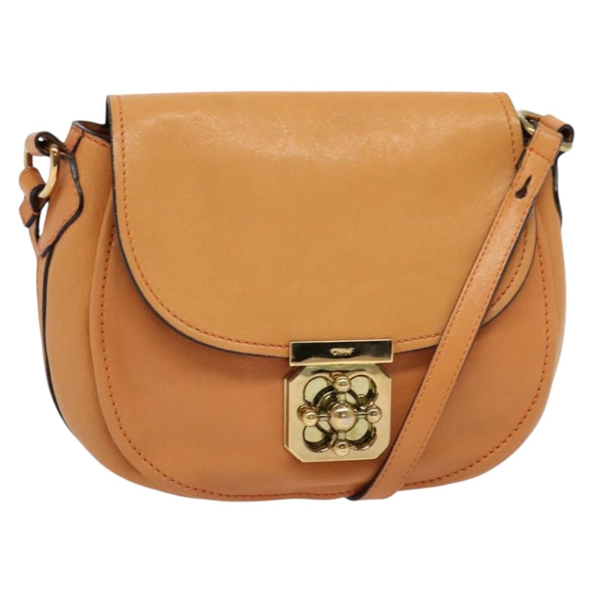Chloe Elsie Shoulder Bag Perforated Leather, ORANGE, LEATHER, Shoulder bag