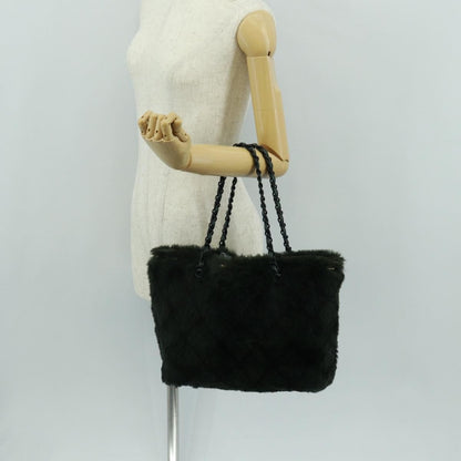 Chanel Vintage CC Chain Tote Printed Lapin Fur, GREEN, FAUX_FUR, Tote bag