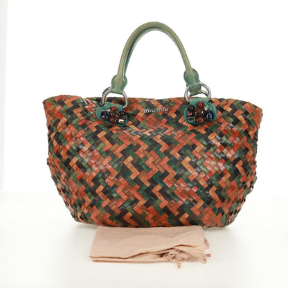 Miu Miu Chain Handle Bag Pleated Leather, Multicolour, Leather, Handbag