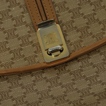 Celine Vintage Macadam Shoulder Bag Canvas and Leather, Beige, Canvas, Handbag