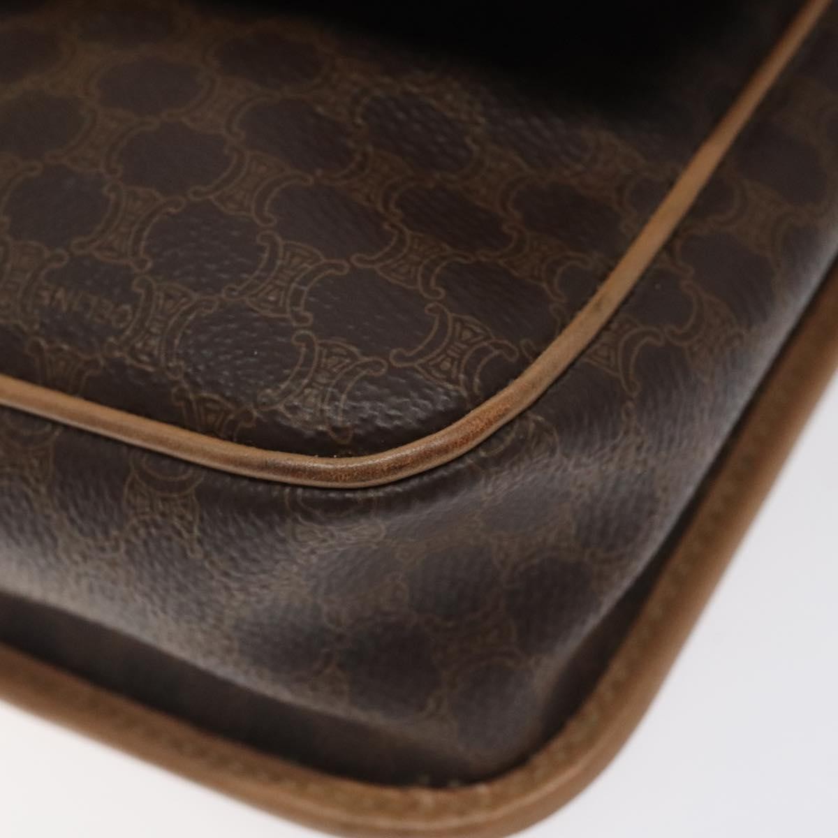 Celine Vintage Macadam Circle Logo Shoulder Bag Canvas and Leather, Brown, Canvas, Shoulder Bag