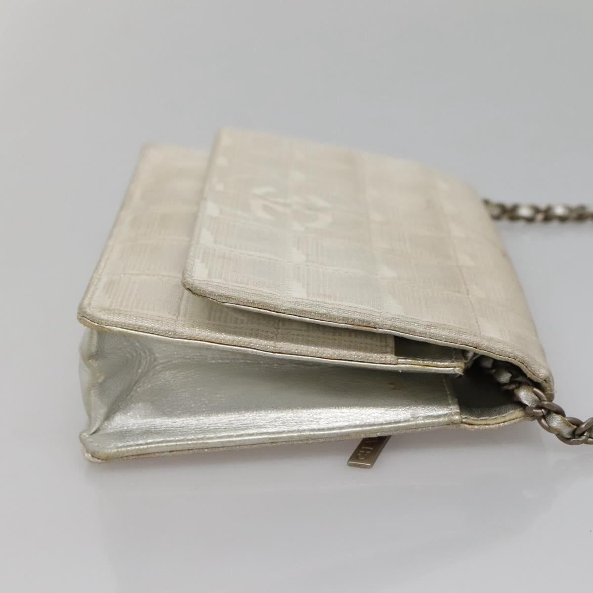 Chanel Travel Line Wallet on Chain Quilted Nylon, Silver, Nylon, Wallet