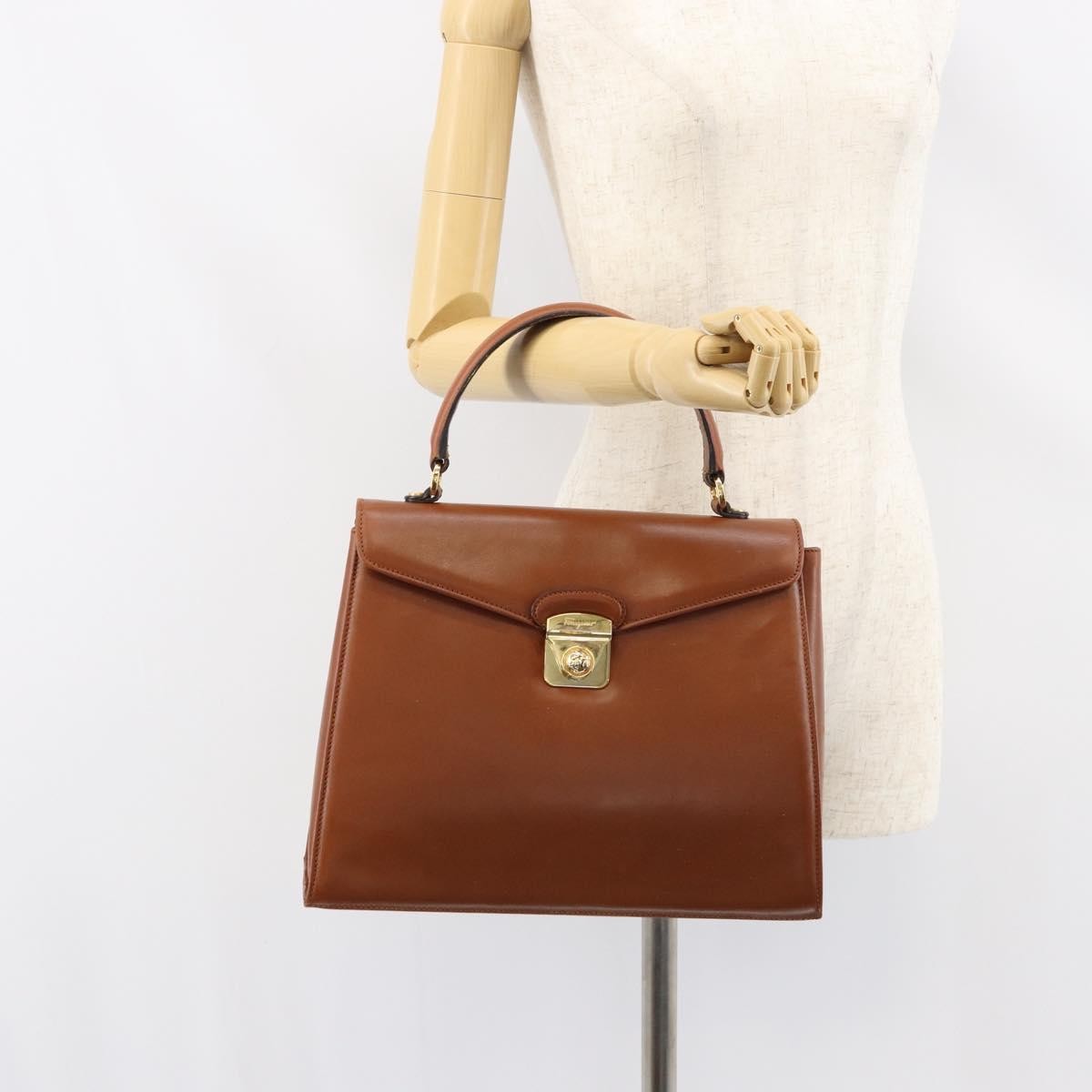 Salvatore Ferragamo Vintage Handbag Leather, BROWN, LEATHER, Handbag