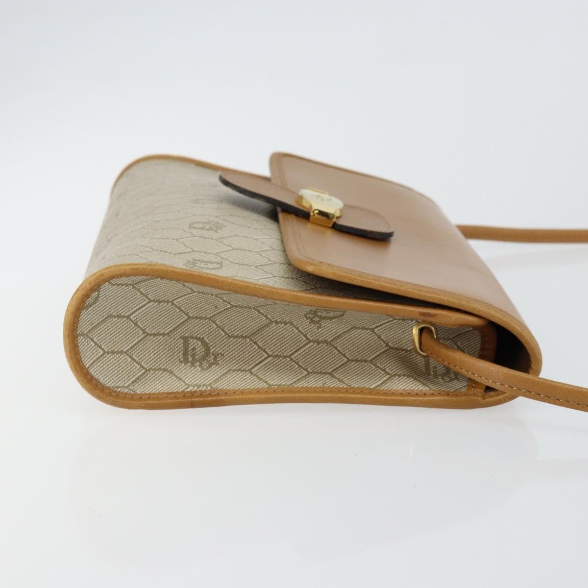Christian Dior Vintage Honeycomb Flap Crossbody Bag Canvas and Leather, BEIGE, CANVAS, Shoulder bag