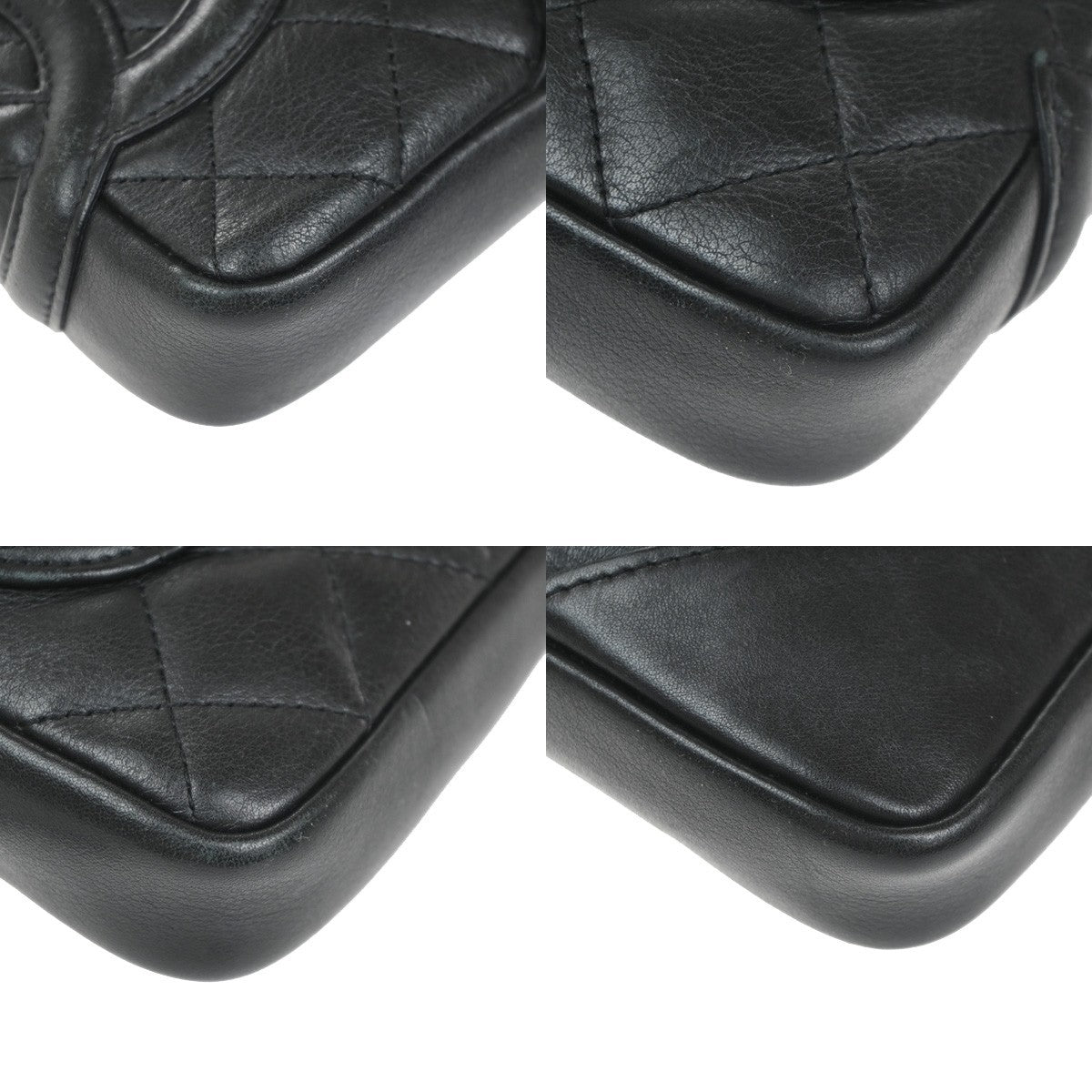 Chanel Cambon Pochette Quilted Leather, Black, Leather, Shoulder Bag