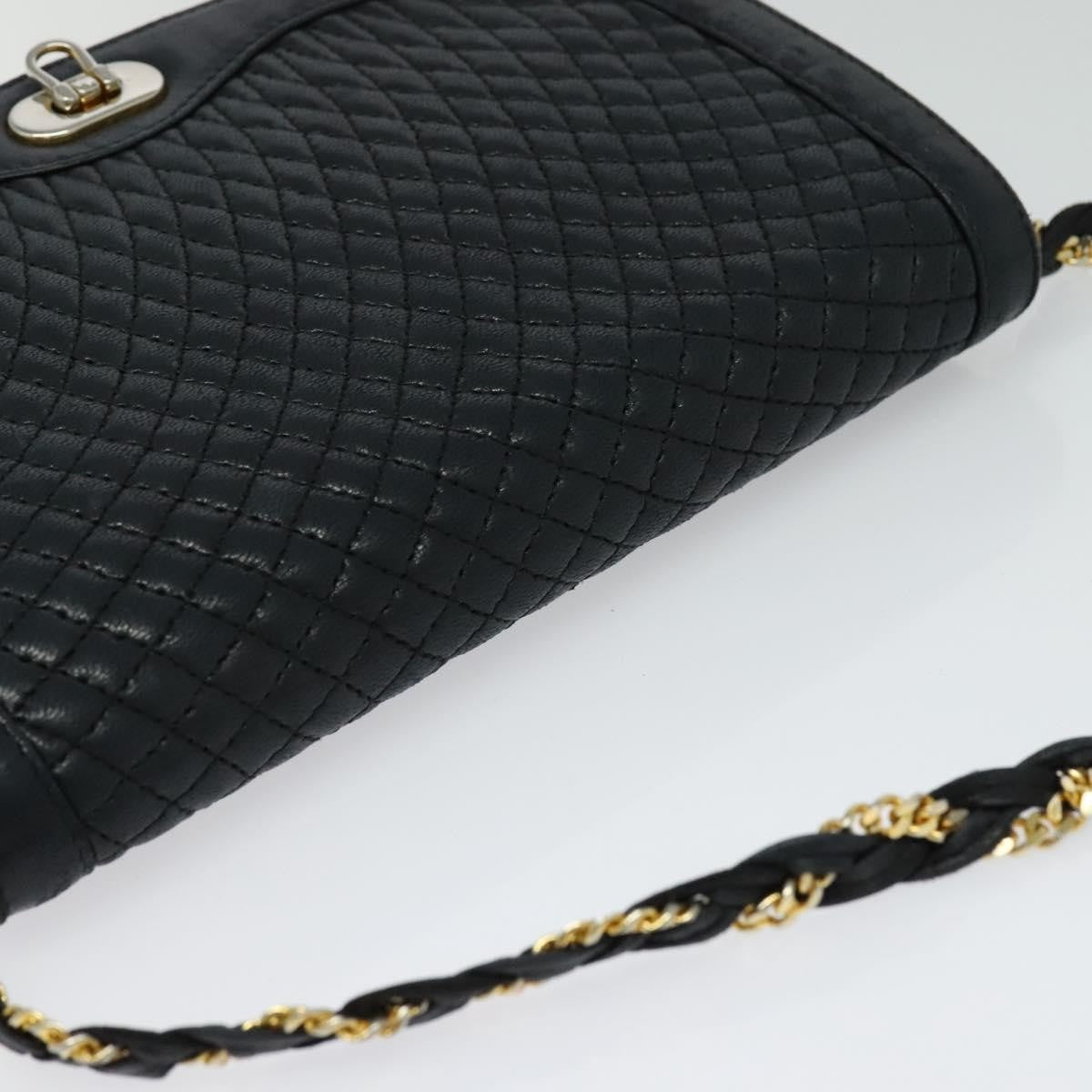 Bally Vintage Chain Shoulder Bag Quilted Leather, Navy, Leather, Shoulder Bag
