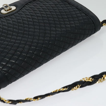 Bally Vintage Chain Shoulder Bag Quilted Leather, Navy, Leather, Shoulder Bag
