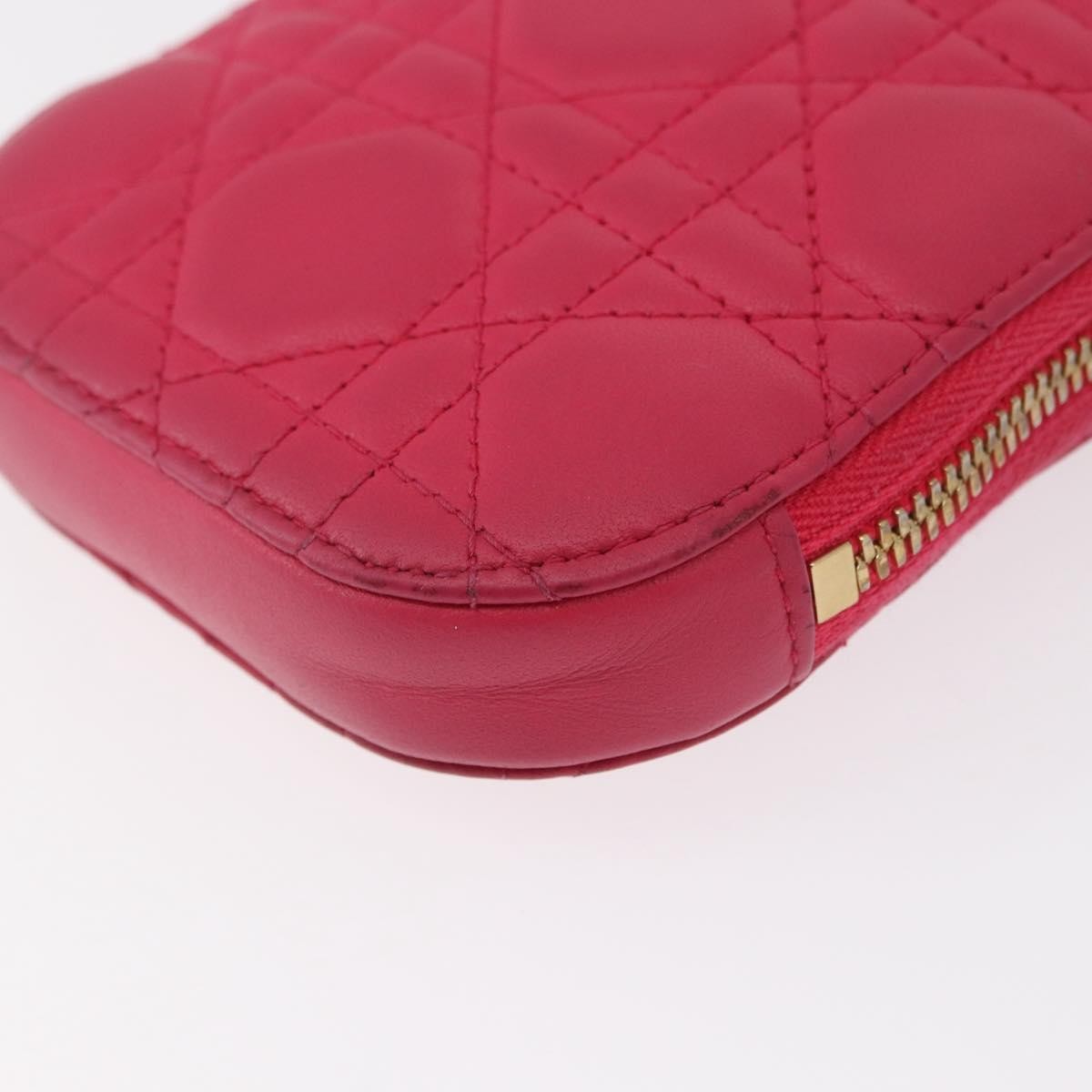 Christian Dior Lady Dior Phone Holder on Chain Cannage Quilt Lambskin, PINK, LEATHER, Clutche & pouche
