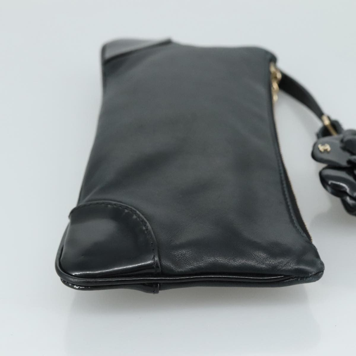 Chanel Vintage Camellia CC Wristlet Clutch Lambskin with Patent, BLACK, LEATHER, Clutche & pouche