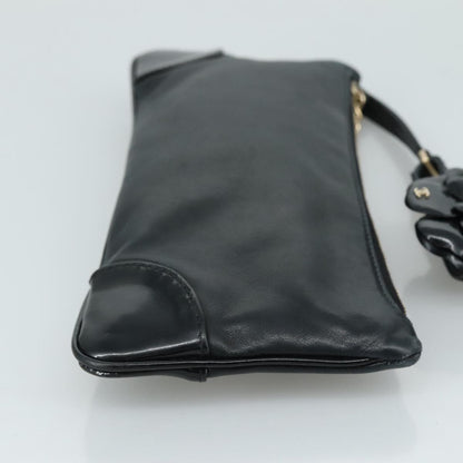 Chanel Vintage Camellia CC Wristlet Clutch Lambskin with Patent, BLACK, LEATHER, Clutche & pouche