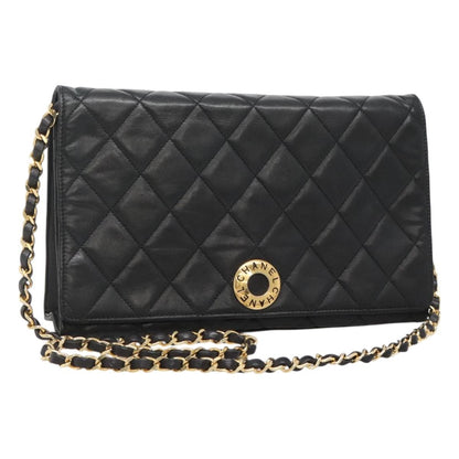 Chanel Vintage Full Flap Bag Quilted Lambskin, BLACK, LEATHER, Handbag