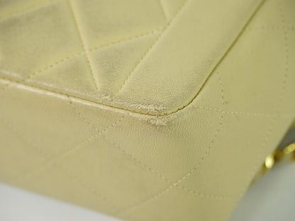 Chanel Vintage Square Flap Bag Quilted Lambskin, BEIGE, LEATHER, Shoulder bag