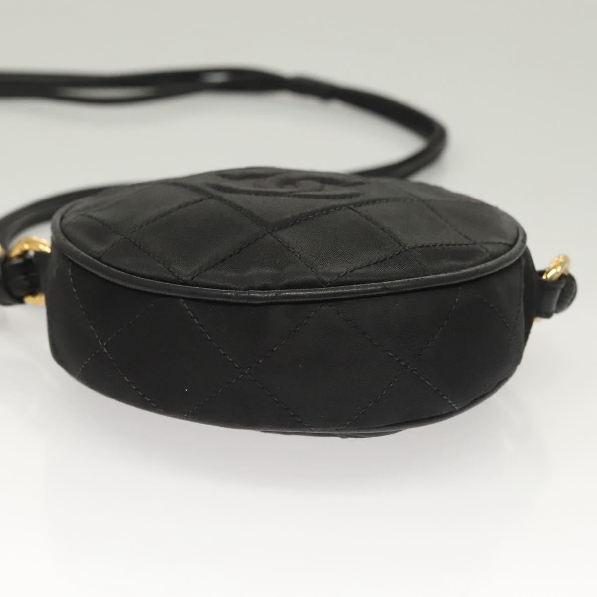 Chanel Vintage Round Tassel Crossbody Bag Quilted Satin, BLACK, SATIN, Shoulder bag