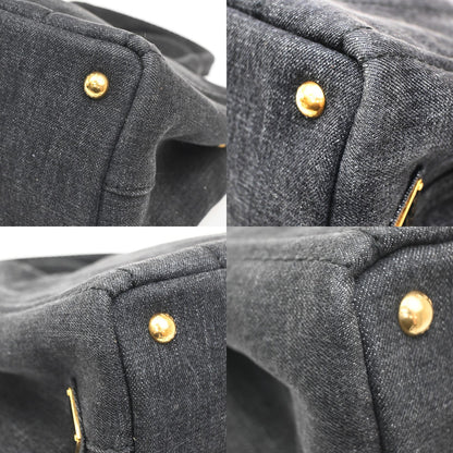 Prada Canapa Convertible Tote Denim, BLACK, DENIM_JEANS, Tote bag