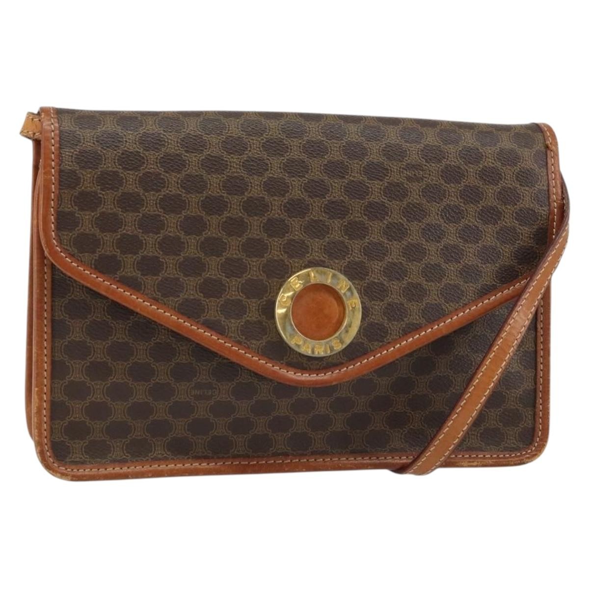 Celine Circle Logo Shoulder Bag Canvas, BROWN, CANVAS, Shoulder bag