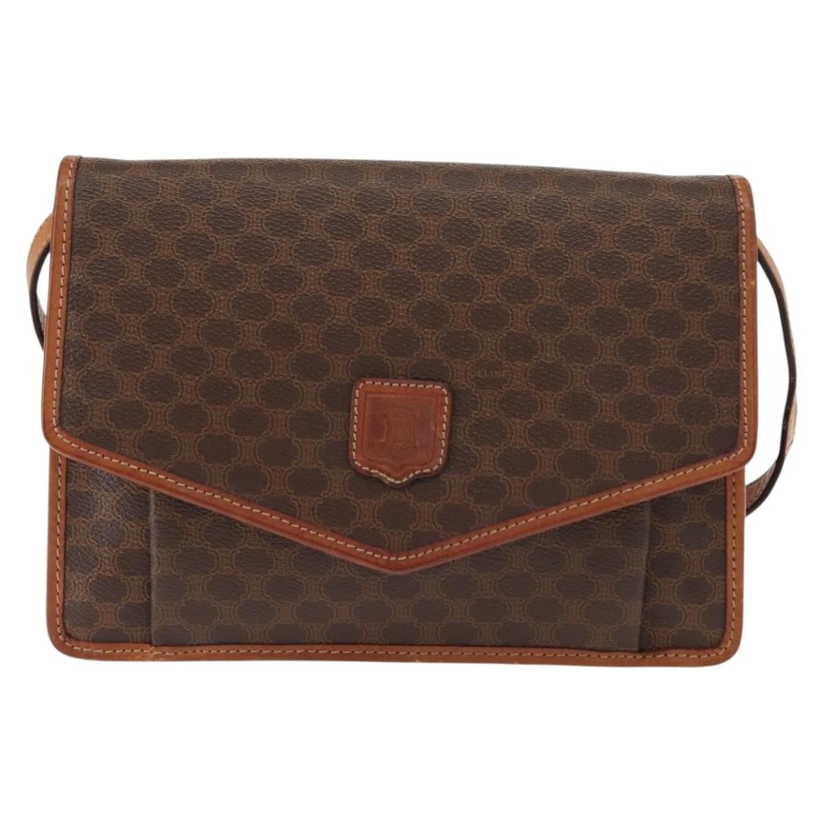 Celine Vintage Macadam Shoulder Bag Canvas and Leather, BROWN, CANVAS, Shoulder bag