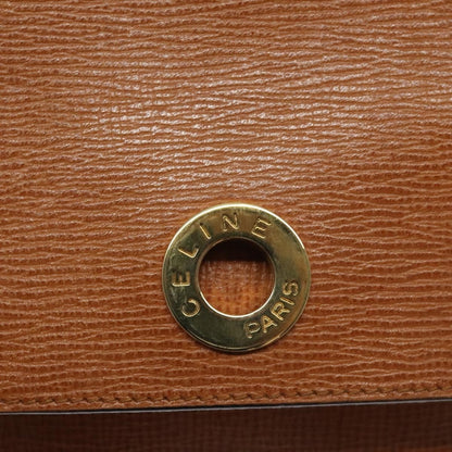 Celine Circle logo Leather, BROWN, LEATHER, Shoulder bag