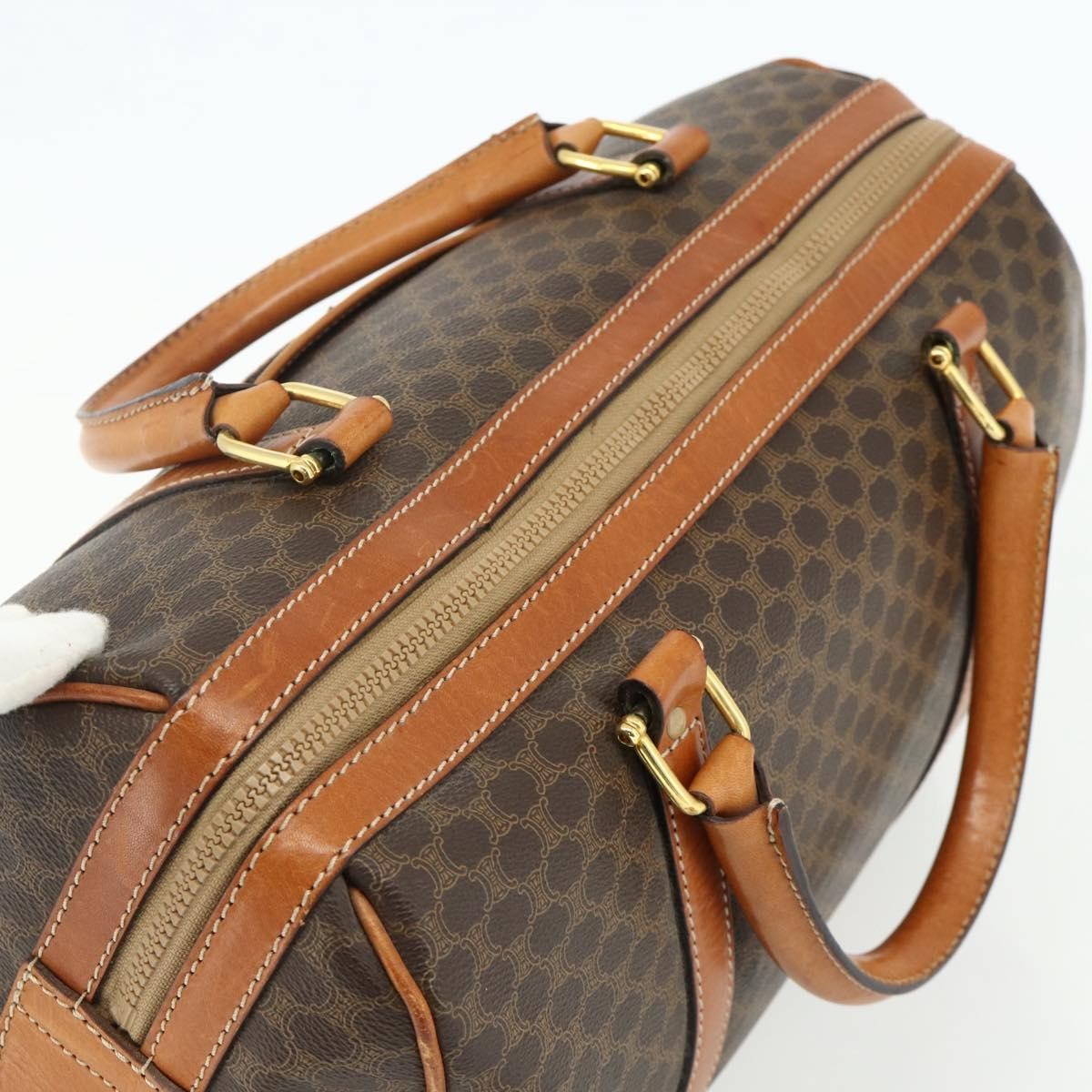 Celine Vintage Macadam Boston bag Canvas and Leather, Brown, Canvas, Travel Bag