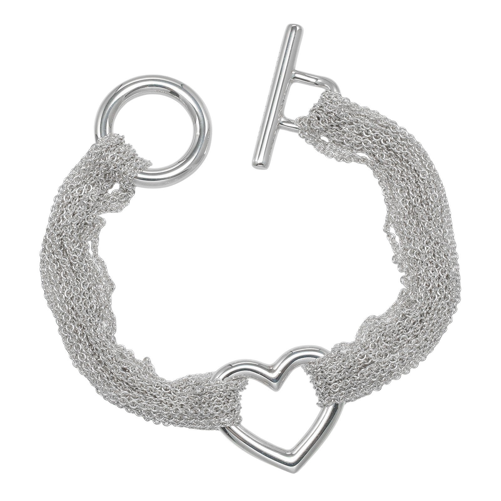 Tiffany & Co. Multistrand Mesh Heart Toggle Bracelet Sterling Silver, SILVER, SILVER, Bracelet