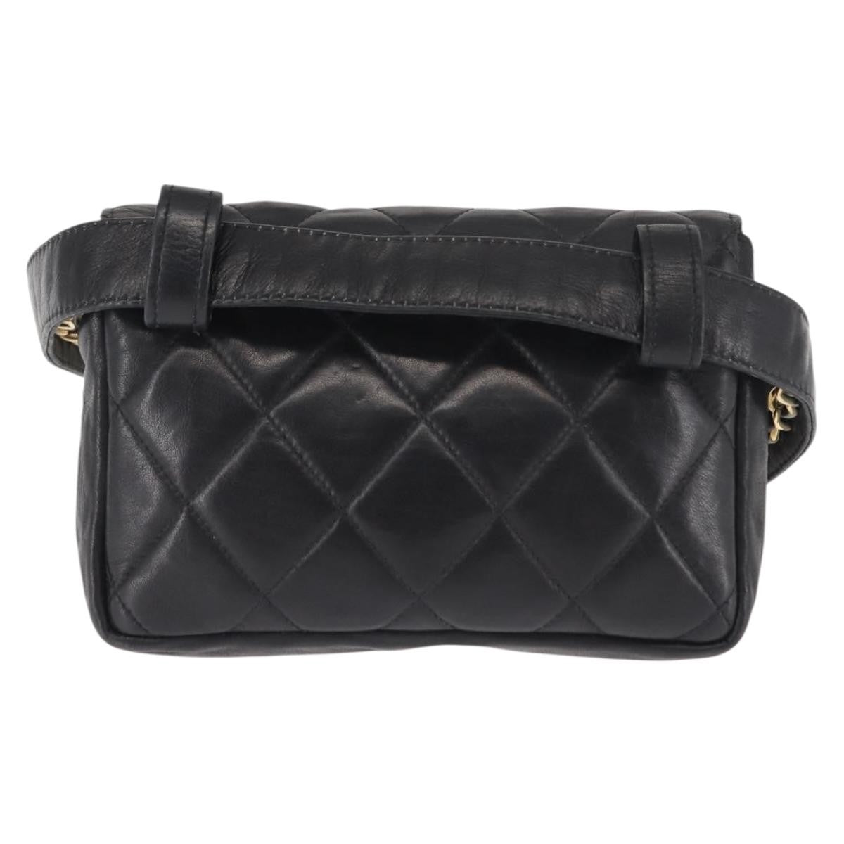 Chanel Vintage CC Flap Waist Bag Quilted Lambskin, BLACK, LEATHER, Shoulder bag