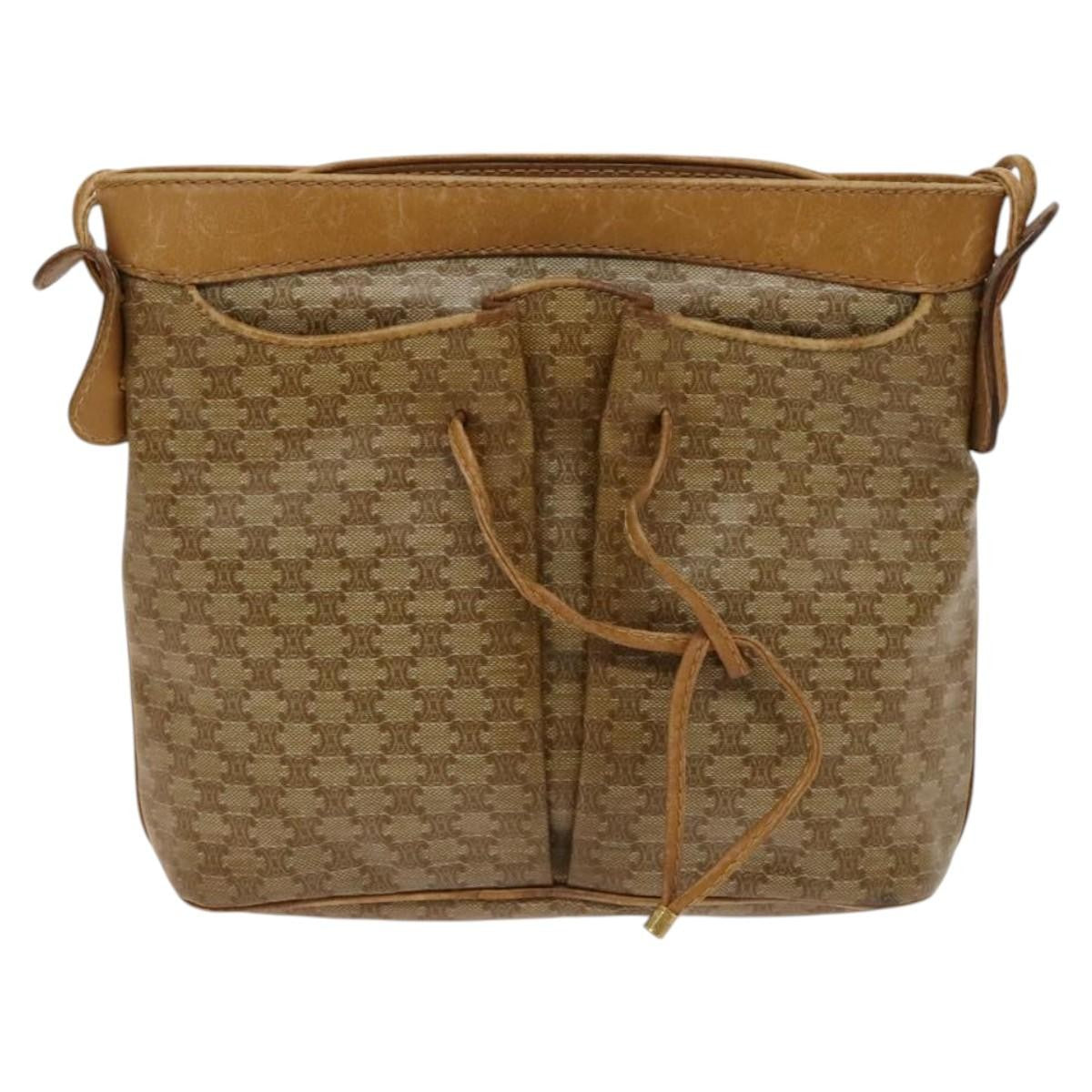 Celine Macadam Shoulder Bag Leather, BEIGE, CANVAS, Shoulder bag