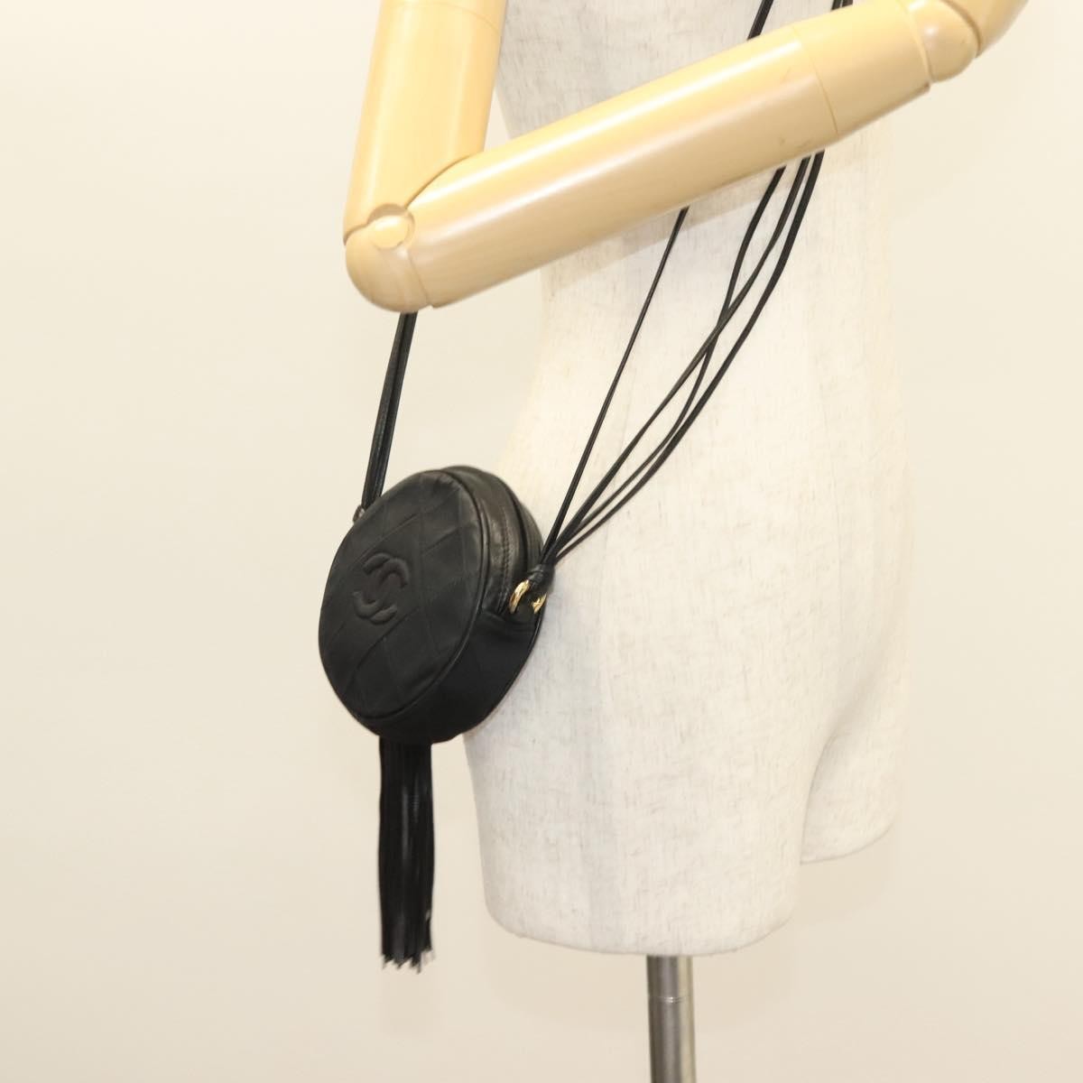 Chanel Vintage Round Tassel Crossbody Bag Quilted Satin, BLACK, SATIN, Shoulder bag