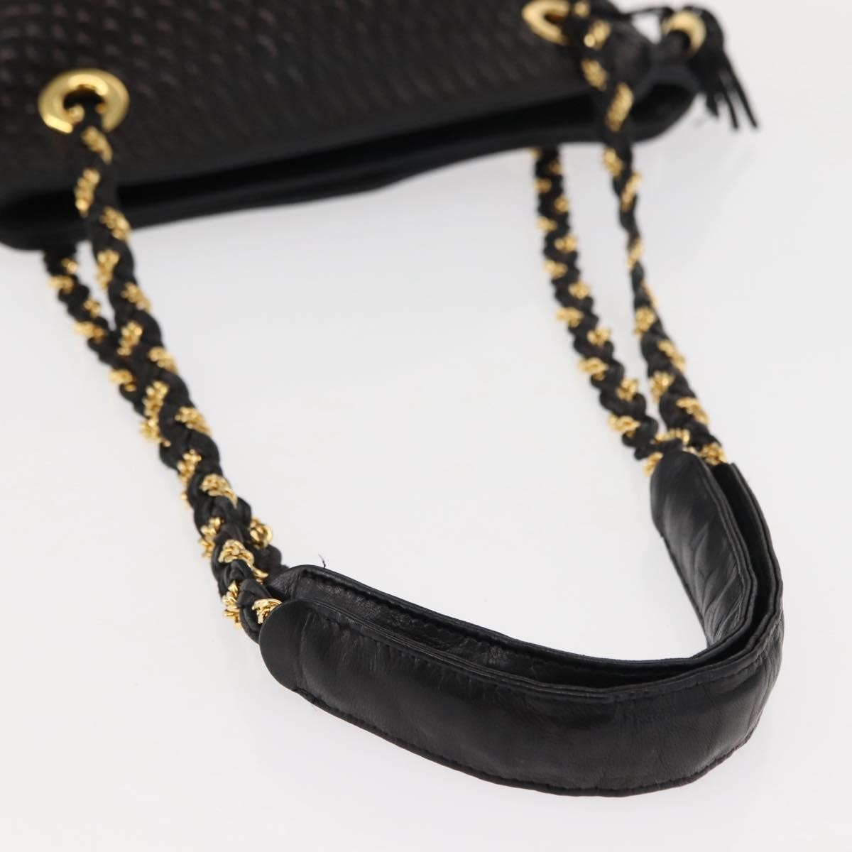 Bally Vintage Chain Shoulder Bag Quilted Leather, BLACK, LEATHER, Shoulder bag