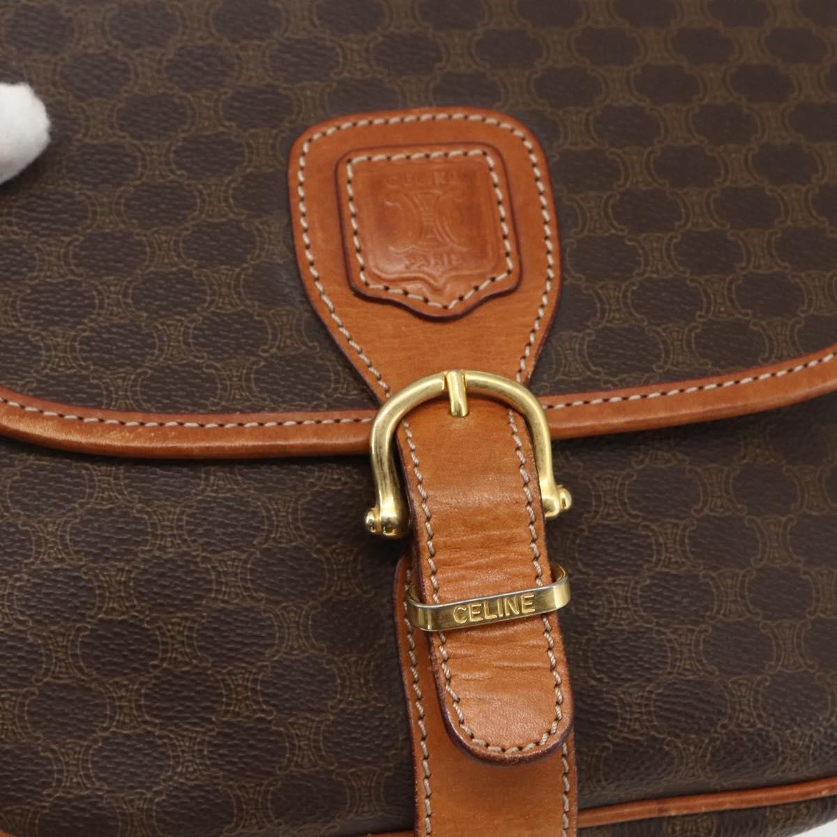 Celine Vintage Macadam Shoulder Bag Canvas and Leather, BROWN, CANVAS, Shoulder bag