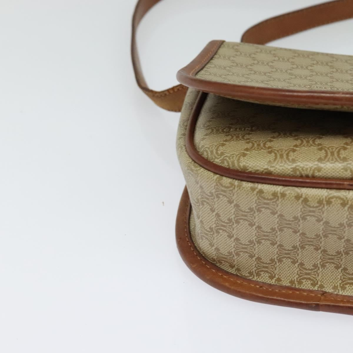 Celine Vintage Macadam Shoulder Bag Canvas and Leather, Beige, Canvas, Shoulder Bag