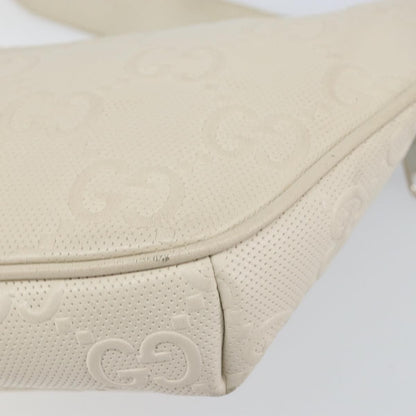 Gucci Front Pocket Belt Bag GG Embossed Perforated Leather, WHITE, LEATHER, Shoulder bag