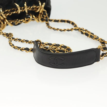 Chanel Vintage Drawstring Chain Bucket Bag Quilted Canvas, BLACK, CANVAS, Shoulder bag