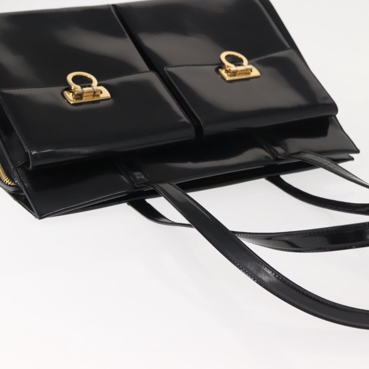 Salvatore Ferragamo Gancini Tote Patent leather, BLACK, PATENT_LEATHER, Tote bag