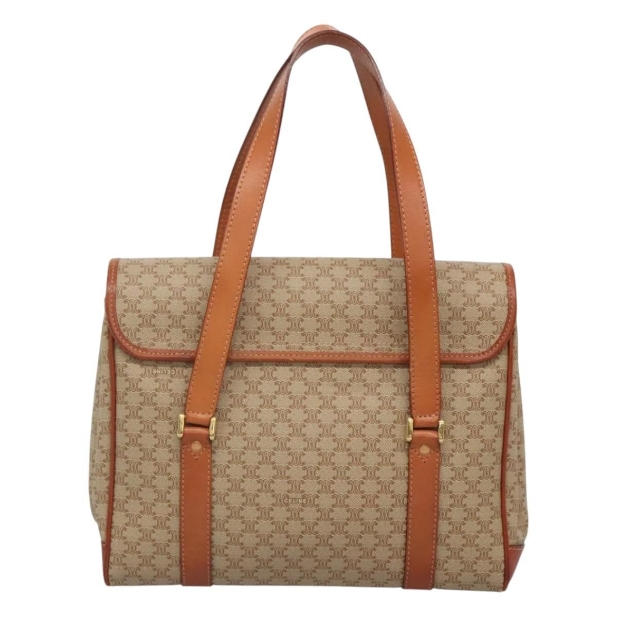 Celine Vintage Macadam Handbag Canvas, BEIGE, CANVAS, Handbag