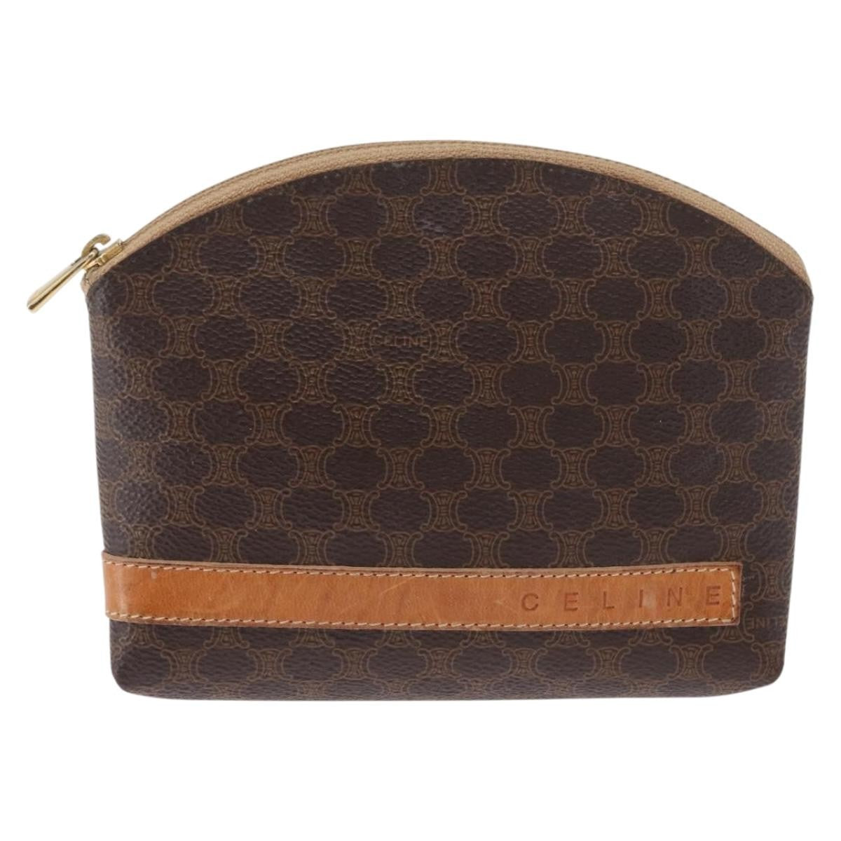 Celine Macadam Pochette Canvas and Leather, BROWN, CANVAS, Clutche & pouche