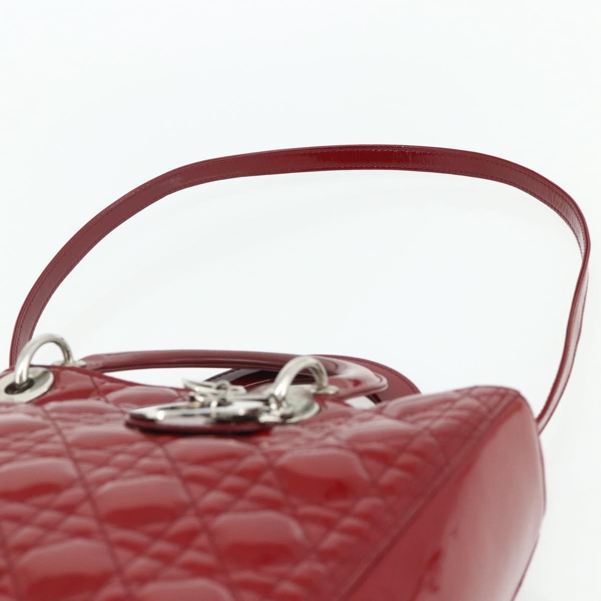 Christian Dior Lady Dior Bag Cannage Quilt Patent, Red, Patent Leather, Handbag