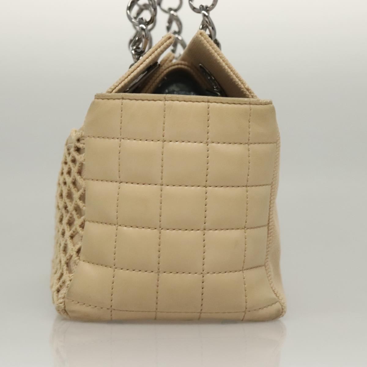 Chanel Vintage Chocolate Bar Tote Quilted Canvas, Beige, Canvas, Handbag