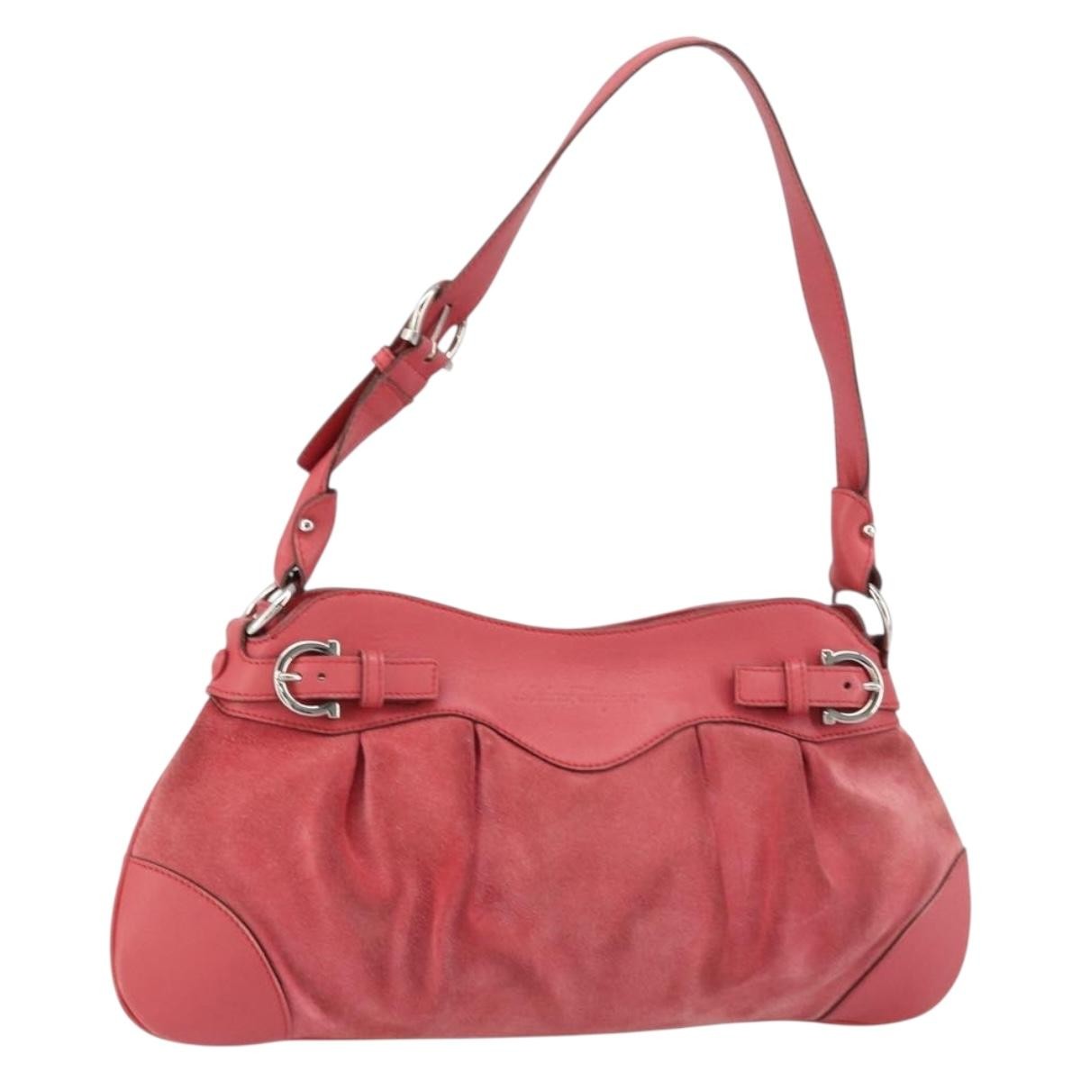 Salvatore Ferragamo Gancini Shoulder Bag Suede, PINK, SUEDE, Shoulder bag