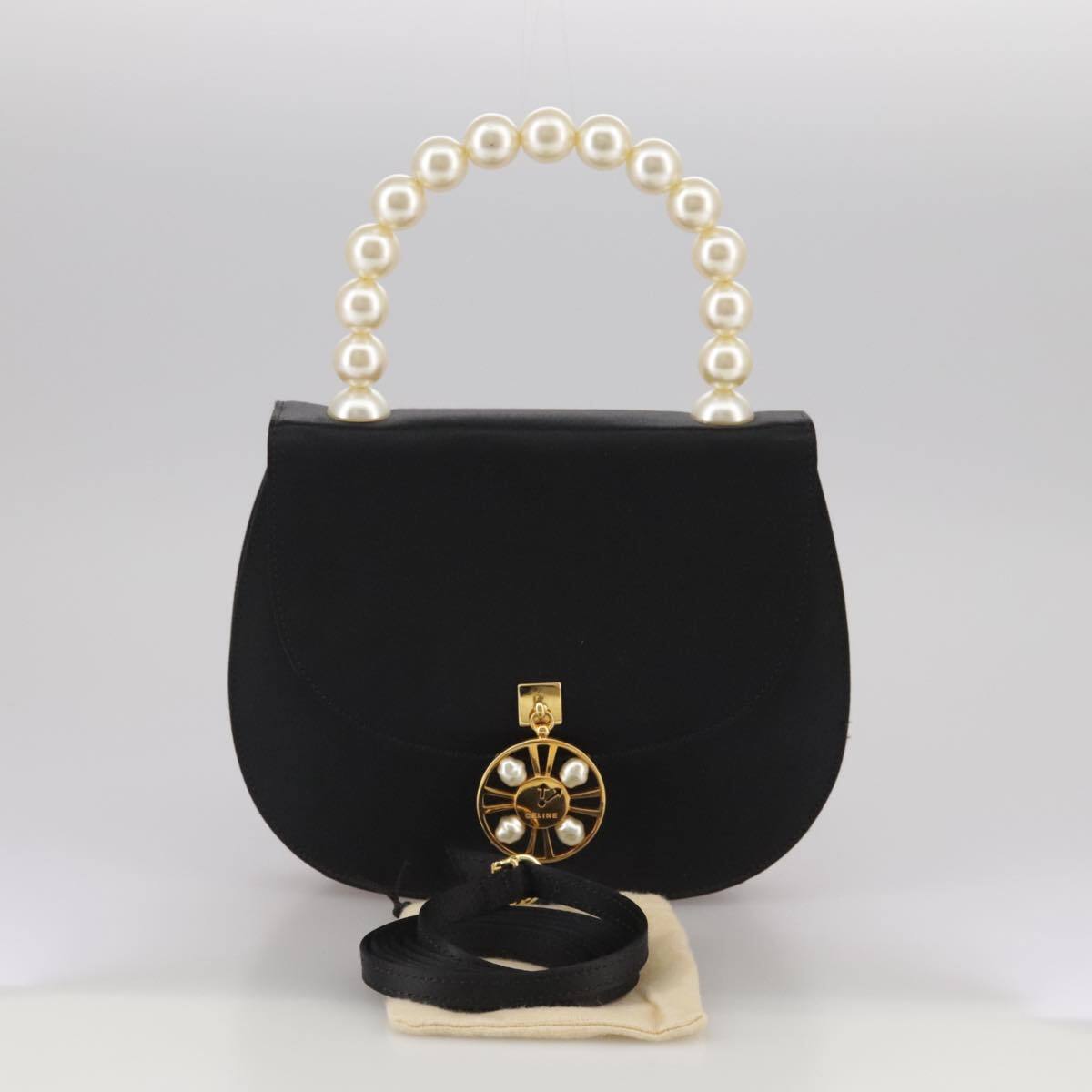 Celine Handbag Satin, BLACK, SATIN, Handbag