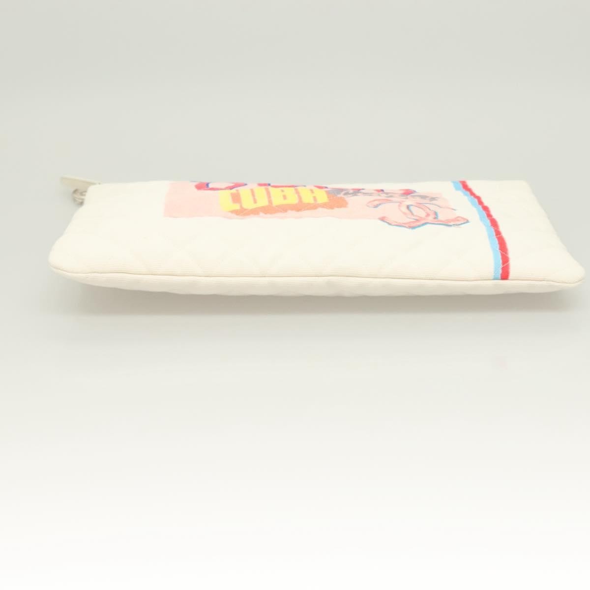 Chanel Coco Cuba Pouch Printed Quilted Canvas, WHITE, CANVAS, Clutche & pouche