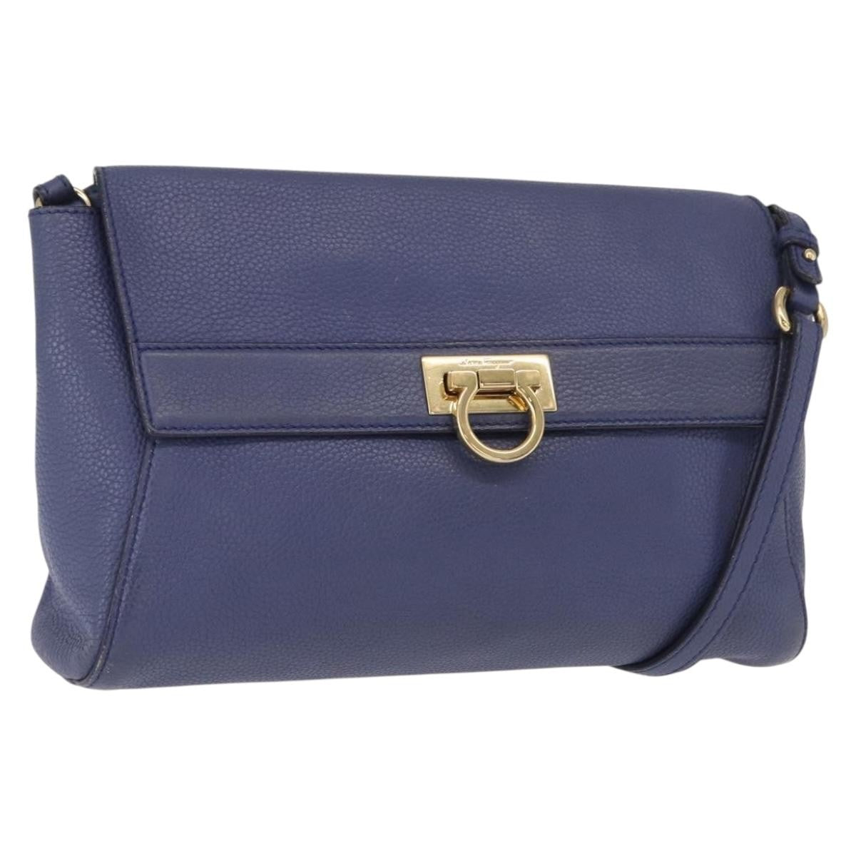 Salvatore Ferragamo Abbey Shoulder Bag Leather, NAVY, LEATHER, Shoulder bag