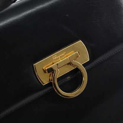 Salvatore Ferragamo Gancini Shoulder Bag Leather, NAVY, LEATHER, Shoulder bag