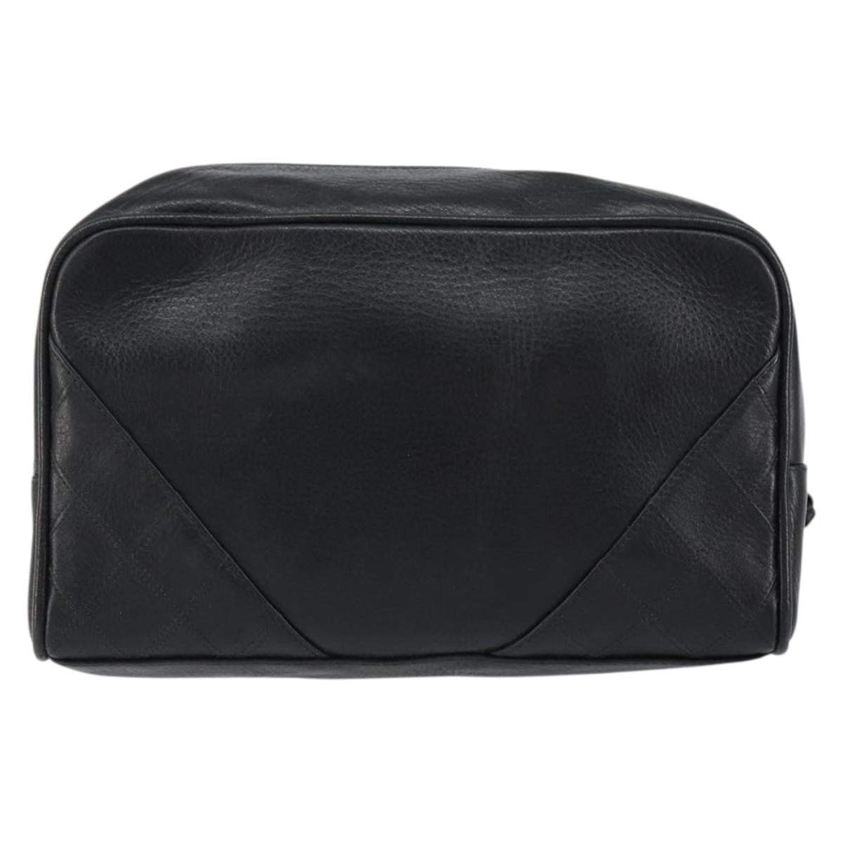 Chanel Vintage Toiletry Pouch Leather, Black, Leather, Clutch